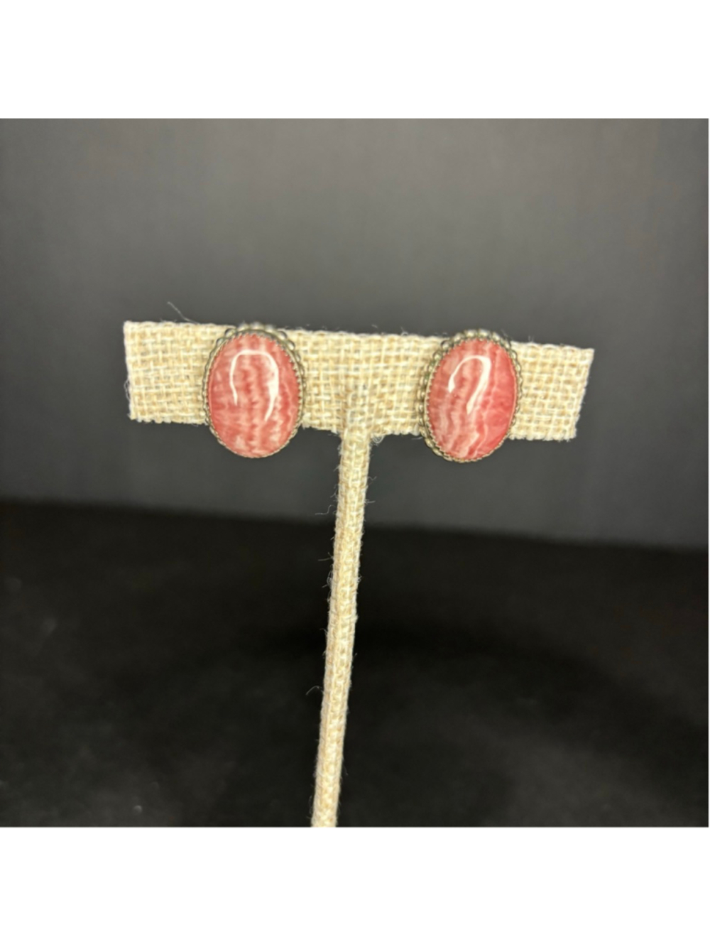 One of a kind Vtg Navajo Sterling Silver & Pink Rhodochrosite Earrings